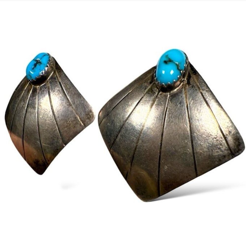Vintage Native Unsigned Turquoise Stud Sterling E… - image 3